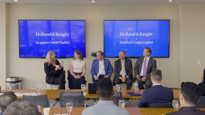 Professional panel discussion at Holland & Knight featuring Quantum Coast Capital representatives discussing quantum technology